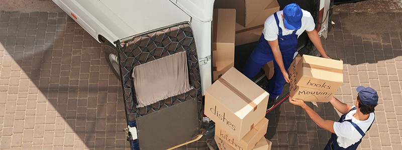 young professionals loading a moving truck