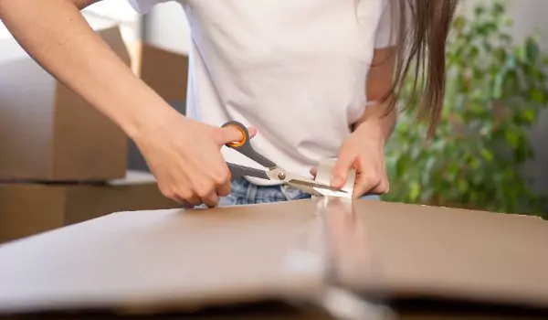 cropped picture of a person packing a cardboard box